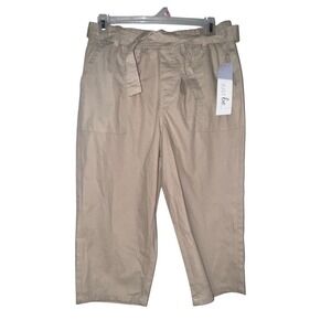 JUST be Womens Paperbag Waist Crop Pants Khaki Size M Cotton Belted